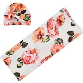 Resim Moveevo Yeni Doğan Bebek Sarımalık Ve Şapkalı Seti - Polyester Elbise - Çiçek Desenli - 86x137 Cm 190702 