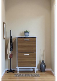 Resim Eliusta Kalvo 52 Cm Genişlikte Ceviz Renk Ayakkabılık 52x86x26 Cm Ayaklı Ayakkabılık Ceviz 