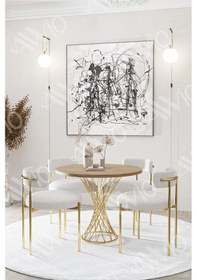 Resim Avvio Lisa Mat Gold Teddy Sandalye 90x90 Yuvarlak Yemek Masası Mutfak Masası Masa Sandalye Takımı Akça 