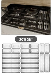 Resim 20'li Modüler Set Kaşıklık Çekmece Içi Düzenleyici Çatal Kaşık Bıçak Düzenleme Organizeri Antrasit 