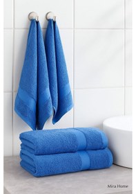 Resim 4 Parça Ekonomik Banyo Havlu Takımı %100 Pamuklu Quickdry Mavi Mavi 