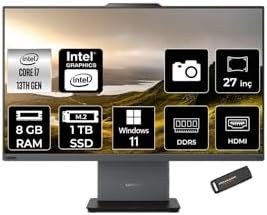 Resim LENOVO ThinkCentre Neo 50A i7 13620H 8GB DDR5 1TB SSD 27" FHD IPS W11P Siyah All in One PC & PER4 