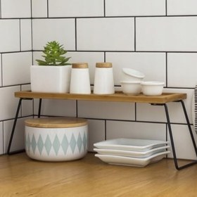 Resim Dekoratif Mutfak Banyo Rafı, Bambu ve Metal, 36x12x15 cm, Düzenleyici Raf Sunum Standı Dekoratif Mutfak Standı 