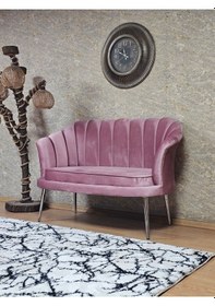 Resim Zafir İkili İstiridye Krom Kaplama Sivriltme Ayak Çay Seti Koltuk İkili Berjer , İkili Berjer Koltuk Pembe 