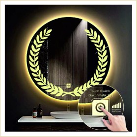 Resim Dnr-Mirror55 Cm Günışığı Ledli Tasarım Kumlamalı Dokunmatik Tuşlu Banyo Aynası Makyaj Aynası Işıklı Ayna 