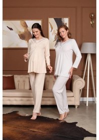 Resim Birolgaye Bone Club 5711 Bej Hamile Lohusa 3 Lü Pijama Sabahlık Tk 001 
