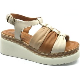 Resim Venüs Vibrur Hakiki Deri Comfort Ortopedik Kadın Sandalet Bej 