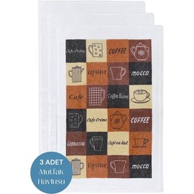 Resim 3lü Paket Baskılı Beyaz Mutfak Havlusu Modeli My Kitchen 