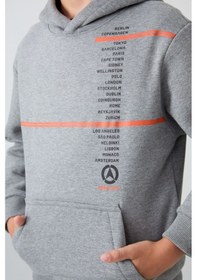 Resim Tommylife Gri Melanj Pamuklu Kalın İçi Tüylü Yumuşak Dokulu Standart Fit Baskılı Erkek Çocuk Sweatshirt - 11239 Gri Melanj 