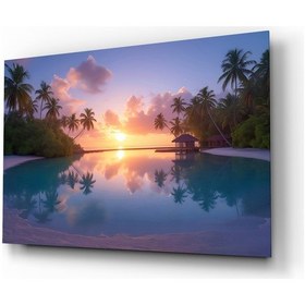 Resim Günbatımı Manzara Dekoratif Cam Tablo, Duvar Dekoru M0011 