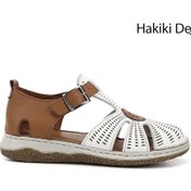 Resim Gönderi R Beyaz Dolgu Topuk Hakiki Deri Sandalet Beyaz 