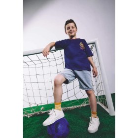 Resim DeFacto Barcelona New Regular Fit V Yaka Mesh Forma Kumaş Kısa Kollu İndigo Tişört Erkek Çocuk H7792A826HS 