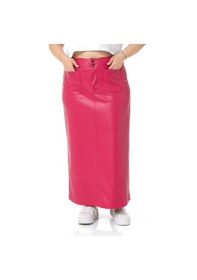 Resim Disentis Büyük Beden Yırtmaç Detaylı Cepli Uzun Fuşya Deri Etek-fuşya Fuşya 