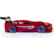 Resim Kırmızı Arabalı Yatak Mst Full Ledli Kumandalı + Ortopedik Yatak 90x190 Cm 