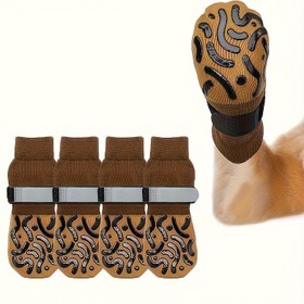 Resim 4 adet Ayarlanabilir Bantlı Yansıtıcı Kaymaz Köpek ve Kedi Çorapları - Küçük, Orta, Büyük Irklar İçin İdeal - İç Mekan Sessiz Evcil Hayvan Çorapları, Makinede Yıkanabilir, Polyester ve Kauçuk Malzeme, Mevsimlik Rattle Çorapları | Büzgülü Çorap Tasarımı | Dayanıklı Evcil Hayvan Çorapları, Köpek Çorapları 