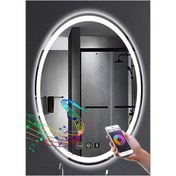 Resim GLOBAL LED MIRROR 73x93 Cm Bluetoothlu Dokunmatik Tuşlu Buğu Çözücü Ledli Elips Banyo Aynası 