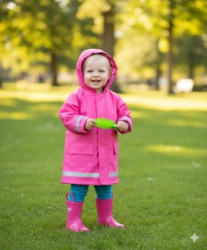 Resim iplay 6-12 Ay, Tek Beden, Kapüşonlu Su Geçirmez Polar Astarlı Bebek Yağmurluk 