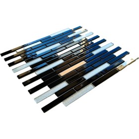 Resim MozaiKristaL Mutfak Tezgah Araı Kristal Cam Mozaik. Cam Ölçüsü: 15X98 Mm. File Ölçüsü: 30X30 Cm. ( 1 Kutu = 11 File Karo = 1 M2 Fiyatıdır. ) 