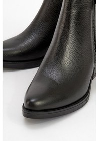 Resim Luvi Shoes Jayer Siyah Floter Hakiki Deri Fermuarlı Kadın Topuklu Bot Siyah Floter 