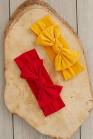 Resim Babygiz Kız Bebek Çocuk Kırmızı Hardal Bandana 2'li 