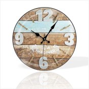 Resim M3DECORİUM Büyük 35 Cm Yuvarlak Kahverengi Parke Desenli Sessiz Saniye Bombe Camlı Ev Ofis Okul Duvar Saati 