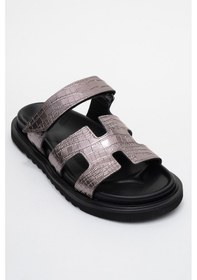 Resim Luvishoes Luvi Shoes Loana Platin Baskı Hakiki Deri Kadın Terlik Platin 