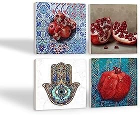 Resim Nar, Fatma Ana Eli (Hamsa) Taş Bardak Altlığı Seti - 4 Parça - Dekoratif, Rustik Mutfak Aksesuarı, 10x10 cm, Kaydırmaz Tabanlı, Şık ve Dayanıklı SC192 