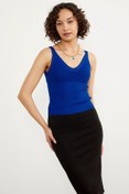 Resim Sementa İnce Askılı Örme Detaylı Triko Crop - Saks 