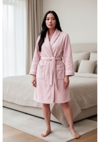 Resim % 100 Pamuklu Laodikeia Şalyaka Bornoz Kadın Erkek Unisex Pembe 