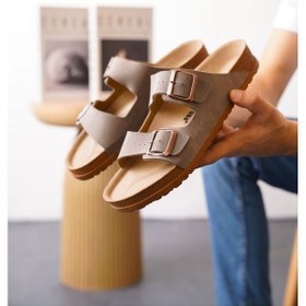 Resim Arizona Günlük Ortopedik Unisex Çift Tokalı Terlik Kahverengi 