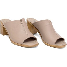 Resim Elit Koc22-10 Kadın Hakiki Deri Topuklu Terlik Bej Bej 