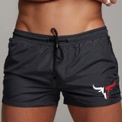 Resim Erkek Atletik Şort, İnek Başı Baskılı Plaj Mayo, Elastik Bel ve Bağcıklı, Çift Taraflı Fermuar Cebi, Yaz Adası Tatili Havuzu Partisi Rahat Giyim için Nefes Alabilir Hafif 