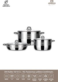 Resim Amboss Valeria 6 Parça Tüm Ocaklara Uyumlu Paslanmaz Çelik Tencere Tava Sütlük Seti 