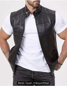 Resim Nyc Giyim Tekstil & Deri Uzun Hakim Yaka Regular Fit Hakiki Deri Yelek Siyah 