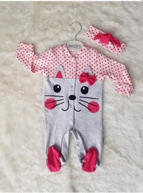 Resim Candysbebe Kedili Bebek Tulumu 3-12 Ay Gri 