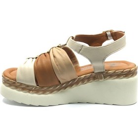 Resim Venüs Vibrur Hakiki Deri Comfort Ortopedik Kadın Sandalet Bej 
