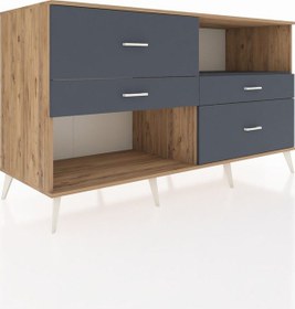 Resim Kronos Konsol Tek Raflı 4 Çekmeceli 176x59x99 Çam-antrasit Çam-antrasit 