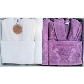 Resim Özdilek Curve Aile Bornoz Seti Mürdüm - Krem Krem - Mürdüm 