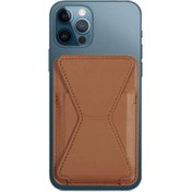 Resim Butik ALLY İPhone 15-14- 13-12'ler İçin Standlı Deri Cüzdan Magsafe Kartlık Cüzdan Kılıf-(5775) 