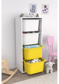 Resim Cara 4 Derin Sepetli Çok Amaçlı Oyuncak Dolabı Mutfak Kiler Dolab Beyaz - Sarı 