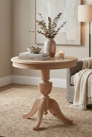 Resim Woodenbend Brayden Naturel Fiskos Sehpa – 70x70x71 cm Sehpa, Salon ve Oturma Odası İçin Şık Doğal Renk Sehpa 