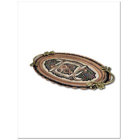 Resim Gül Çiçek Oval Bakır Tepsi 37 CM X 22 CM 