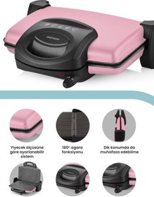 Resim GoldMaster Dilim 5 Kademeli Sedef Pembe Izgara Tost Makinesi BY-4405L 