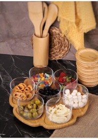 Resim Bambum Duo 300ml 7'li Dönen Servisli Bambu Silikonlu Kapaklı Hava Aldırmaz Cam Kahvaltılık 