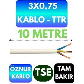 Resim Öznur 3x0,75 Ttr Kablo Beyaz Metre Seçenekli - 10 Metre 