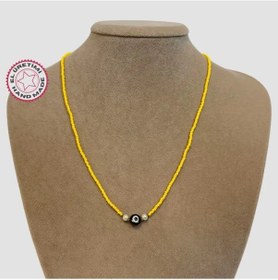 Resim Uretti - Tuğba 6667 - El Yapımı Kum Boncuk Nazar Boncuğu Figürlü Kolye - Sarı Sarı 