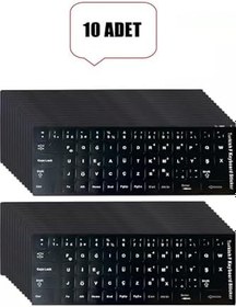 Resim 10 Adet Türkçe F Klavye Etiketi Laptop Pc Sticker Kaliteli PvcKeyboard Sticker PVC Harf Çıkartmaları Siyah 