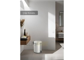 Resim Pedallı Banyo Çöp Kovası Paslanmaz 5 Lt Mutfak Çöp Kutusu Beyaz 