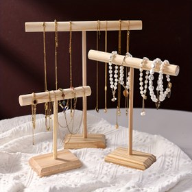 Resim 3 adet Ahşap T-Şekilli Takı Rafı Kiti Çok Fonksiyonlu Kolye Bileklik Anklet ve Anahtarlık Organizatörü - Saç Aksesuarları, Scrunchies ve Daha Fazlası için Çıkarılabilir Depolama, Takı Organizatörü Depolama, Asılı Takı Organizatörü, Asılı Takı Organizatörleri 