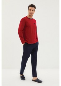 Resim Kığılı 3'lü Triko Roblu Yarım Bisiklet Yaka Pijama Takımı Lacivert 